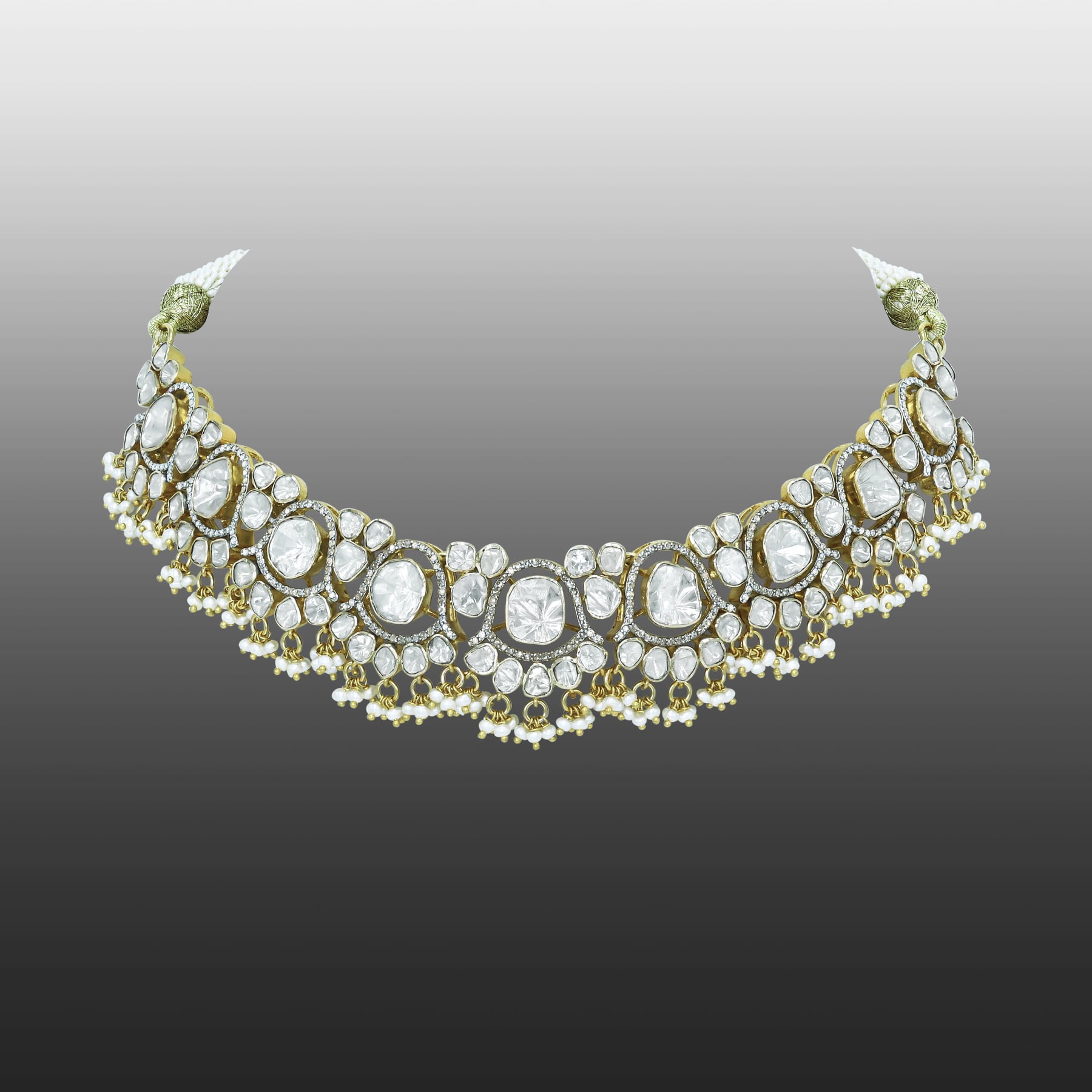 Polki Diamond Necklace with Pearls and Beads